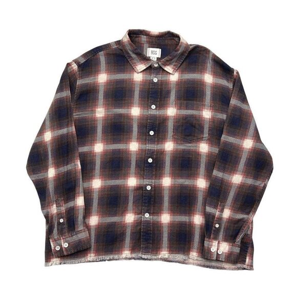 BDG Urban Outfitters Shirt Men's Size XL Raw Hem Plaid Flannel Button Up Top - Picture 1 of 11